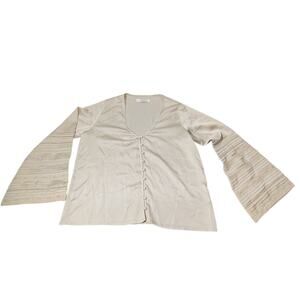 Auguste Blouse Women's Size 4 100% Polyester Bell Sleeve Lace Button Shirt Creme